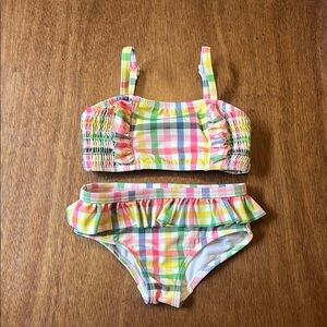 Mini Boden Rainbow Gingham Ruffled Bikini